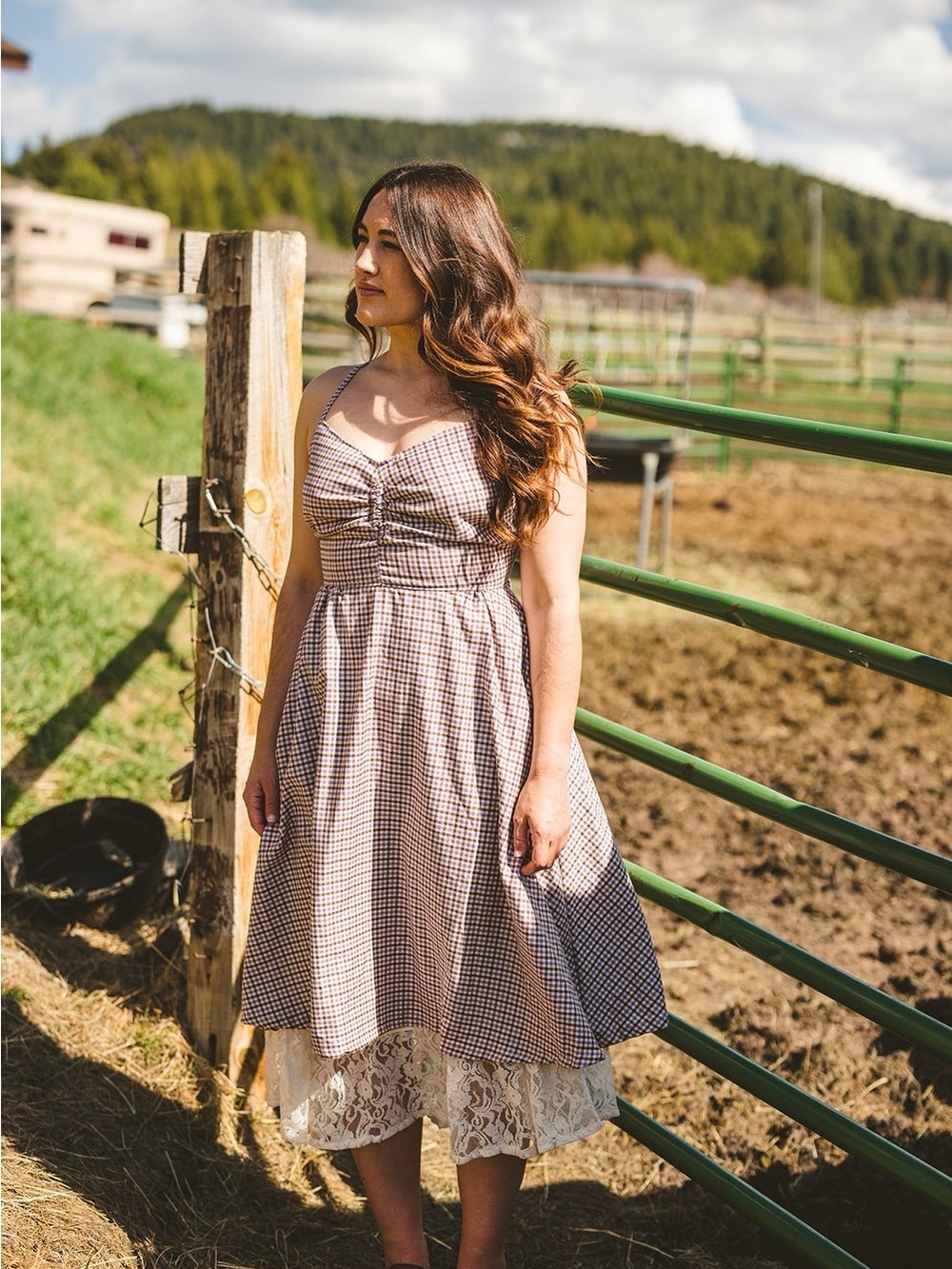 Grace Sundress in Lily of the Valley Gingham Purple/Brown/White